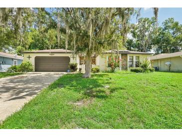 Single-story house with a large yard and a two-car garage at 12433 Shadow Ridge Blvd, Hudson, FL 34669