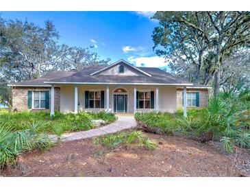 Charming single-story home with lush landscaping and inviting front porch at 5823 Audubon Manor Blvd, Lithia, FL 33547