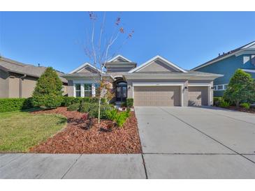 Two-story house with a landscaped yard and two-car garage at 6321 Voyagers Pl, Apollo Beach, FL 33572