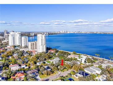 Beautiful Tampa Bay aerial view showcases property near waterfront with cityscape backdrop on a sunny day at 2907 W Euclid Ave, Tampa, FL 33629