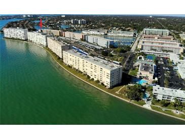 Aerial view of waterfront condo complex with waterfront access and resort-style amenities at 6075 Shore S Blvd # 605, Gulfport, FL 33707