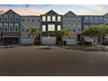 Charming townhomes featuring well-maintained landscaping, two-car garages, and inviting curb appeal at 1440 Harbour Walk Rd, Tampa, FL 33602