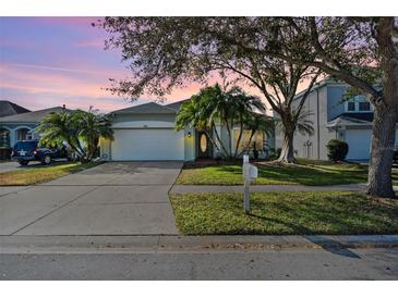 Charming single-Gathering home with a well-manicured lawn, mature trees, and a two-car garage at 1645 Fennsbury Ct, Wesley Chapel, FL 33544