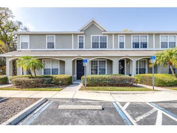 Attractive exterior view of townhomes featuring a parking area and well-maintained landscaping at 12704 Country Brook Ln, Tampa, FL 33625