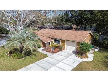 Charming single-story home featuring a well-maintained lawn and mature landscaping at 8201 Cavalry Dr, Hudson, FL 34667