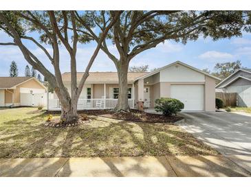 Charming single-story home with a well-manicured lawn and mature trees shading the front at 7200 Arbor View Ln, New Port Richey, FL 34653