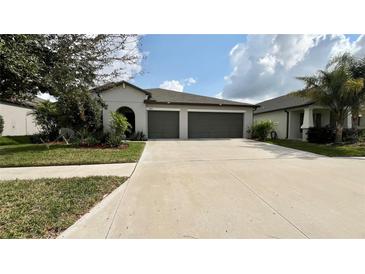 Charming single-story home with a well-manicured lawn and a two-car garage at 10854 Sage Canyon Dr, Riverview, FL 33578