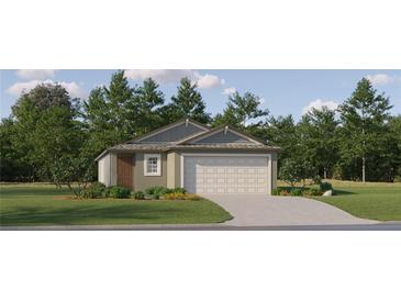 Charming single-story home with a two-car garage, well-maintained lawn, and mature landscaping at 9468 Runaway Breeze Dr, Land O Lakes, FL 34637