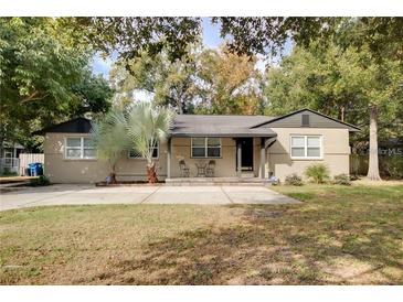 Charming single-story home with a well-manicured lawn, concrete driveway, and decorative palm trees at 6223 Bayshore Blvd, Tampa, FL 33611