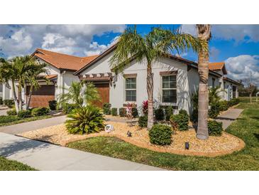 Beautiful single-story home with a terracotta roof, well-maintained landscaping, and a two-car garage at 5316 Stoic Vale Dr, Wimauma, FL 33598