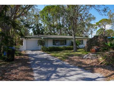 Charming single-story home with lush landscaping and a paved driveway nestled among mature trees at 4964 Huntington Ne St, St Petersburg, FL 33703