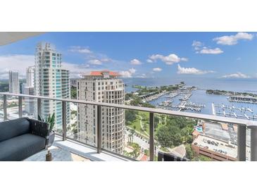 Stunning balcony view overlooking the city skyline and marina at 100 1St N Ave # 2205, St Petersburg, FL 33701