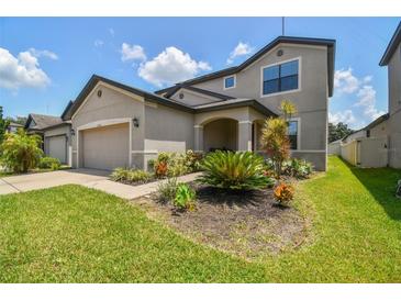 Charming two-story home with a lush landscaped yard and attached two-car garage for added convenience at 12235 Creek Preserve Dr, Riverview, FL 33579