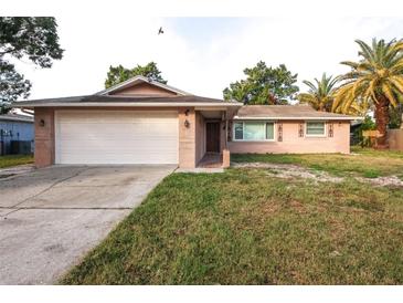 Ranch style home with attached garage and spacious lawn at 9321 Mansard Ln, Port Richey, FL 34668