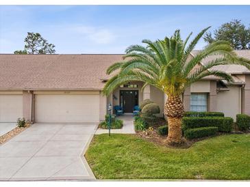 Attractive exterior of a villa with a palm tree and landscaped lawn at 18709 Bent Pine Dr, Hudson, FL 34667