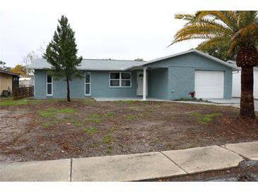 Newly renovated single story home with attached garage and palm tree at 8703 Robilina Rd, Port Richey, FL 34668