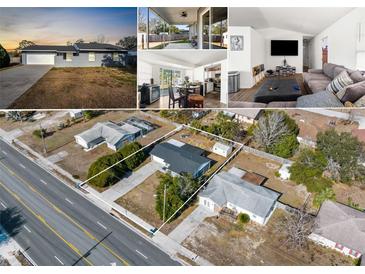 Aerial view of a single-story house with a large front yard and driveway at 10147 Spring Hill Dr, Spring Hill, FL 34608