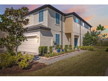 Charming townhome boasts beautiful landscaping and a convenient attached two-car garage at 29917 Southwell Ln, Wesley Chapel, FL 33543
