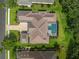 Bird's eye view of a luxury home with pool and landscaped yard at 11826 River Shores Trl, Parrish, FL 34219