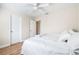 Guest bedroom with hardwood floors and ceiling fan at 858 Hudson Ave # 858, Sarasota, FL 34236