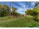 Serene backyard with lush greenery, mature trees, and an open lawn at 445 Palm Tree Dr, Bradenton, FL 34210