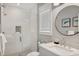 Clean bathroom with a walk-in shower and updated vanity at 149 Mckinley Dr, Sarasota, FL 34236