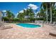 Inviting community pool with lounge chairs and brick patio at 1260 Dolphin Bay Way # 203, Sarasota, FL 34242
