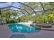 Sparkling pool and spa surrounded by lush landscaping, creating a private and serene outdoor retreat at 105 New Briton Ct, Bradenton, FL 34212