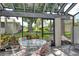 Screened patio with table and chairs, overlooking a lush green backyard at 2517 Glebe Farm Close # H-2, Sarasota, FL 34235