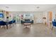 Living room with blue sofa, wood coffee table, and built-in shelves at 2488 Breakwater Cir, Sarasota, FL 34231