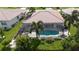 An aerial view showcasing a private screened pool and patio area at 6772 Greenview Ln, Englewood, FL 34224