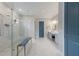 Modern bathroom featuring glass shower, and double sink vanity at 5510 Panella Ct, Palmetto, FL 34221