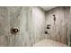 Walk-in shower features gray marbled tile walls, mosaic tile floor, and brushed nickel hardware at 12661 Oak Hill Way, Parrish, FL 34219