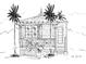 Architectural drawing of a small cottage with palm trees at 114 31St St, Holmes Beach, FL 34217