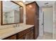 Elegant bathroom with dark wood cabinets and a large mirror at 444 Bellini Cir, Nokomis, FL 34275