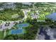 Aerial view showing tennis courts and community lake at 21205 Holmes Cir, Venice, FL 34293