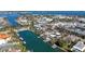 Waterfront home's aerial view shows private dock and desirable location near the city at 515 S Washington Dr, Sarasota, FL 34236