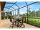 A screened lanai with tile floors features a table and chairs set for four, overlooking a landscaped yard at 340 Cedar Falls Dr, Apollo Beach, FL 33572