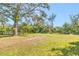 Large backyard with mature trees and grassy area at 2910 49Th St, Sarasota, FL 34234