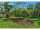 Landscaped backyard with lush tropical plants and grassy areas at 5762 Benevento Dr, Sarasota, FL 34238