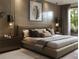 This bedroom features neutral tones, creating a soothing aesthetic, with hanging bedside lamps and a large picture on the wall at 1305 4Th St # 402P, Sarasota, FL 34236