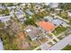 An aerial view showcasing the property's roof, mature trees, and neighborhood layout at 745 Bruce Ave, Clearwater Beach, FL 33767