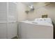 Convenient laundry room with washer, dryer, and storage shelves at 6713 Stone River Rd # 104, Bradenton, FL 34203