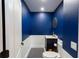 Powder room with navy blue walls and patterned floor at 13634 7Th Avenue Ne Cir, Bradenton, FL 34212