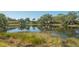 Community lake view with houses and lush vegetation at 8186 Shadow Pine Way, Sarasota, FL 34238