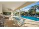 Spacious covered patio, adjacent to pool, with seating and dining areas at 7168 Ryedale Ct, Sarasota, FL 34241