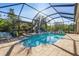 Enclosed pool area with waterfall feature and patio furniture at 7168 Ryedale Ct, Sarasota, FL 34241