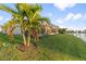 Lush backyard featuring a screened-in lanai, well-maintained lawn, and a tranquil lake view at 5050 Surfside Cir, Lakewood Ranch, FL 34211