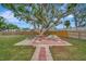 Backyard patio area with picnic table under large shade tree at 409 Archibald Ave, Sarasota, FL 34243