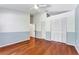 Empty bedroom with wood floors and a ceiling fan at 780 Rellim Ln, Sarasota, FL 34232